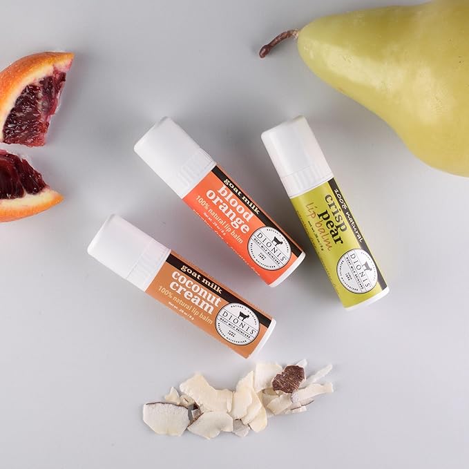 Dionis Goat Milk Skincare Fruity & Delicious Lip Balm Gift Set - Beeswax, Shea Butter & Coconut Oil Lip Care Products Made in The USA - Cruelty Free Lip Moisturizer For Dry Chapped Lips, 0.28oz 3 Pk-Velvo Beauty