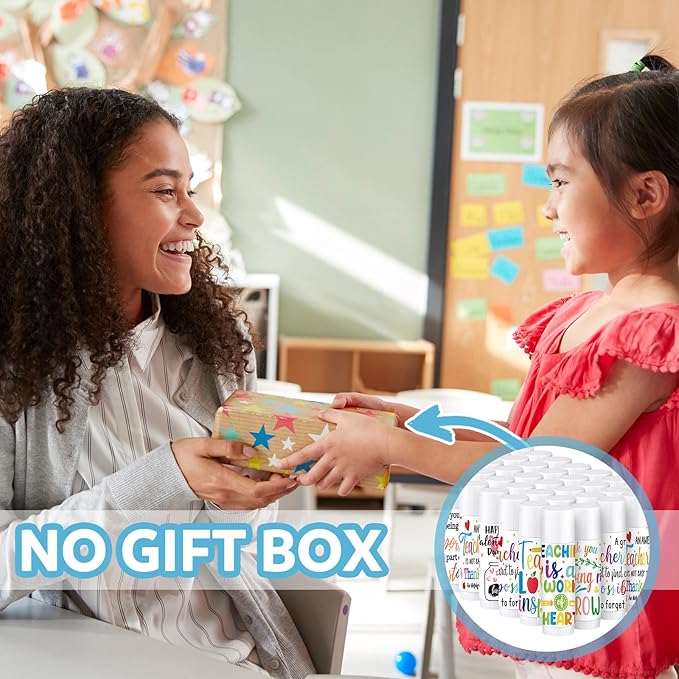 Dunzy 50 Pcs Thank You Gift Lip Balm Bulk Baby Shower Party Favors Bridal Shower Favor Lip Care with Assorted Fruit Flavors Thank You Lipstick for Guest Basket Gift Stuffer (Teacher)-Velvo Beauty