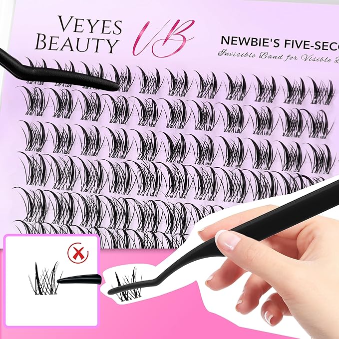 VEYESBEAUTY Lash Clusters Kit Eyelash Extensions Thin & Invisible Band DIY Individual False Eyelashes Newbie's Five-Second Series Lash Tray for Self-application, Sylph Lashes 8-18mm Mixed Length-Velvo Beauty