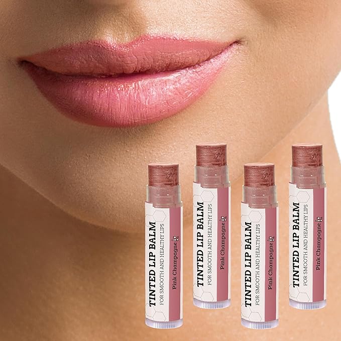 Tinted Lip Balm by Earth’s Daughter – 4 Pack of Pink Champagne Color – Beeswax, Coconut Oil, Cocoa Butter, Vitamin E – Moisturize and Beautify – Paraben Free-Velvo Beauty