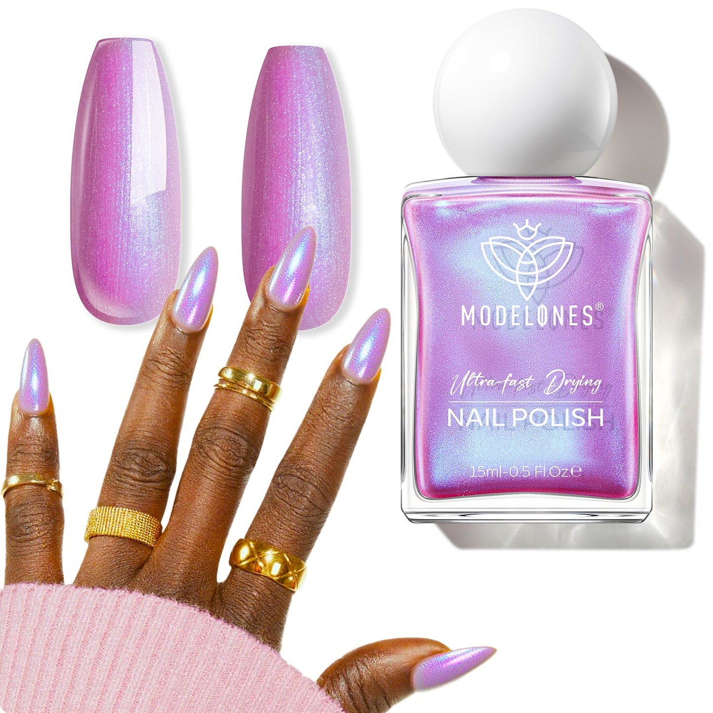 modelones Chrome Purple Nail Polish, 15 ml Quick Dry Nail Polish Mermaid Iridescent Shimmer Pearl Purple Nail Lacquer Long Last Shine Nail Art DIY Home Manicure Gift for Women Girls 0.5 Fl Oz-Velvo Beauty
