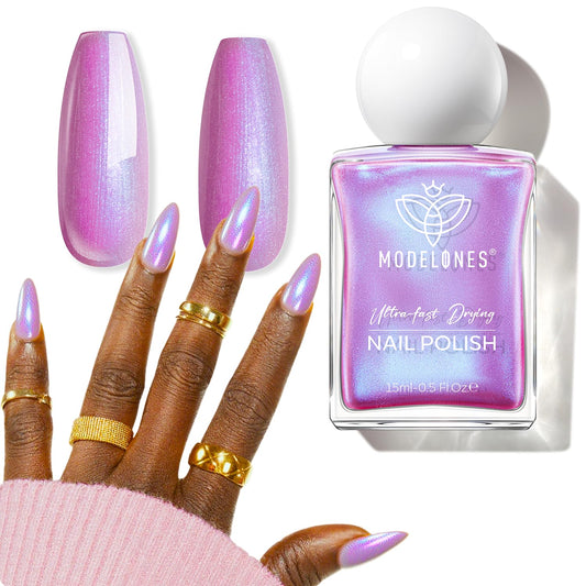 modelones Chrome Purple Nail Polish, 15 ml Quick Dry Nail Polish Mermaid Iridescent Shimmer Pearl Purple Nail Lacquer Long Last Shine Nail Art DIY Home Manicure Gift for Women Girls 0.5 Fl Oz-Velvo Beauty