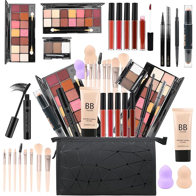 28 Pieces Makeup Kit for Women Full Kit, Eyeshadow Palette,Lip Gloss Set,Lipstick,Blush,Foundation,Concealer,Mascara,Eyebrow Pencil,Include Makeup Brush Set,Professional Makeup Kit for Teens-Velvo Beauty