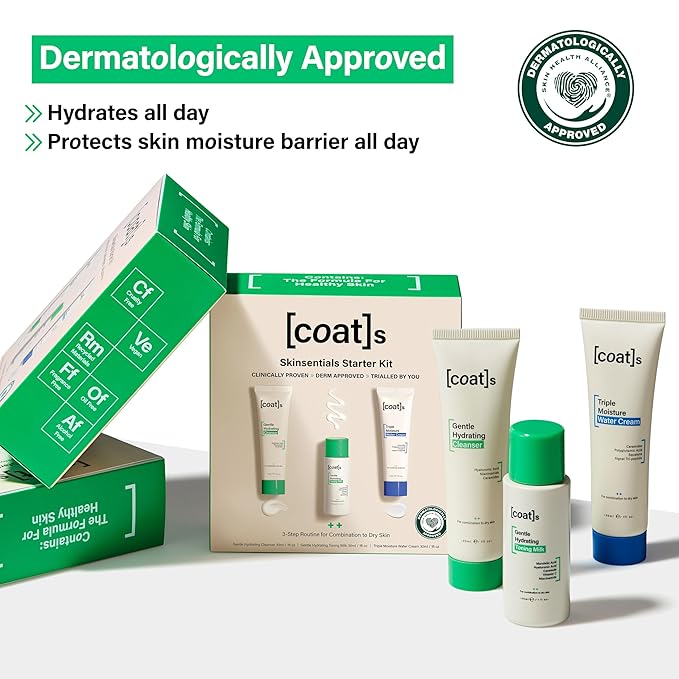 Coats Skinsentials Starter Bundle – Travel-Size Cleanser 1 oz, Toner 1 oz & Moisturizer 1 oz – 3-Step Regimen Prevents Breakouts and Protects Skin Barrier with Ceramides, For Women and Men-Velvo Beauty