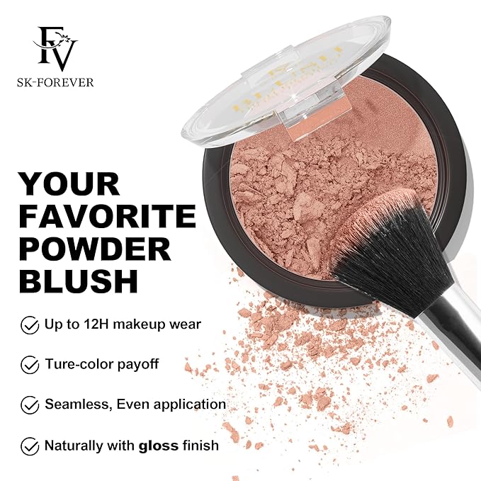FV Long Lasting Powder Blush - Lightweight, Smooth & Blendable Cheek Makeup, High Buildable Color, Transfer-Resistant Shimmer Finish (Nude Shimmer, 0.17 OZ)-Velvo Beauty