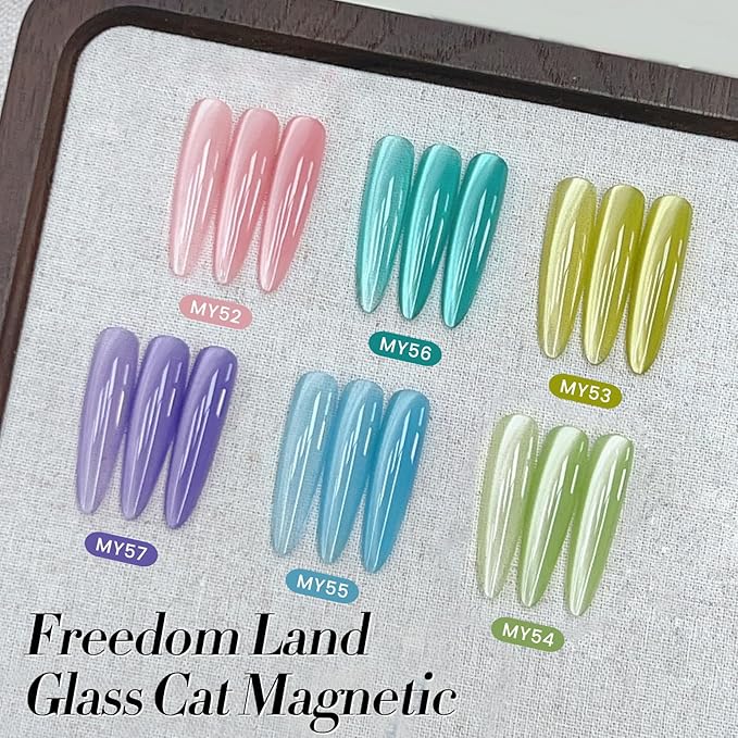 BORN PRETTY Magnetic Gel Nail Polish Pastel Water Light Cat Magnetic Eye Gel Jelly Glass Crystal Magnetic Gel Polish Glitter Shimmer Auroras Magnetic Gel Nail Art Manicure Kit 6PCS-Velvo Beauty