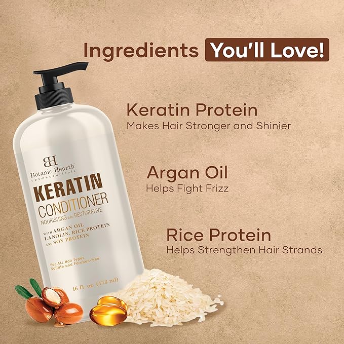 Botanic Hearth Keratin Conditioner with Argan Oil - Sulfate-Free Hair Treatment for All Hair Types, Normal, Dry or Damaged, Color Treated - 16 fl oz-Velvo Beauty