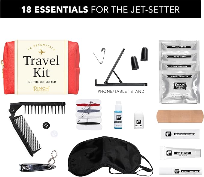 Pinch Provisions Travel Kit, includes 18 Must-Have Emergency Essential Items for Travelling, Ideal Road Trip or Airport Gift for Friends, Family & Peers, Portable Pouch-Velvo Beauty