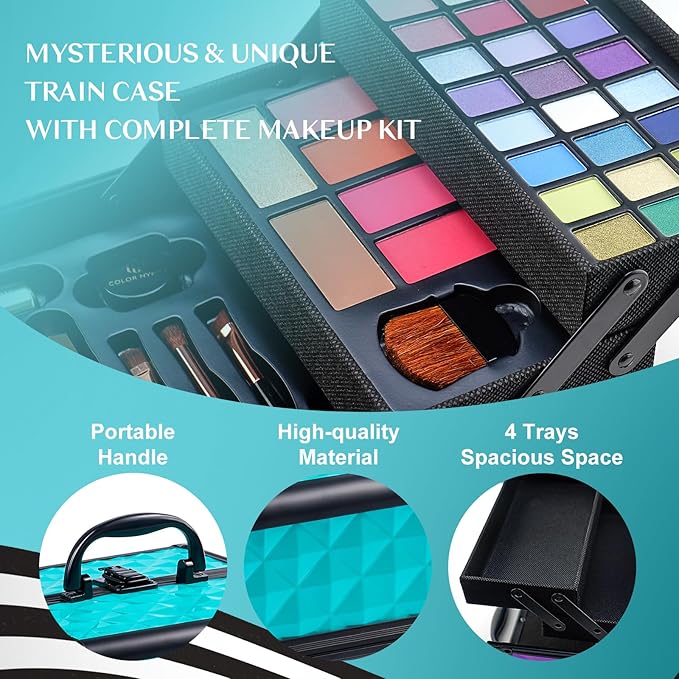 Color Nymph All In One Makeup Kit Comestics Gifts for Girls Teens, Travel Makeup Set 4 Trays Train Case for Beginner Includes Eyeshadow Highlighter Lipgloss Blush Concealer Brush Eyeliner Lipbalm-Velvo Beauty