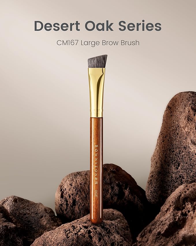 Desert Oak Series Flat Angled Eyebrow Brush - Straight Edge Design for Natural Hair-Like Strokes, 50% Weasel & Goat Hair Blend, Ebana Handle & Brass Ferrule (CM 167)-Velvo Beauty