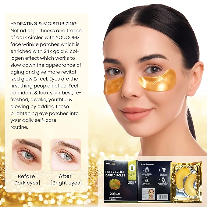 Eye Mask Under Eye Patches for Puffy Eyes & Dark Circles 20 Pairs Eye Gels Pads Reduce Wrinkles Treatments - Eye Bags Refresh Your Skin-Velvo Beauty