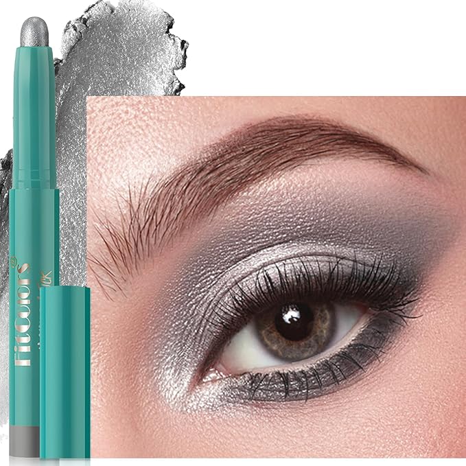 Eyeshadow Stick, Eye Brightener Stick Shimmer Smooth Cream Eyeliner Pencil Long Lasting Waterproof Glitter Highlighter Eye Shadow Makeup, Black Grey-Velvo Beauty
