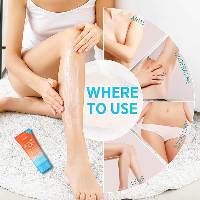 Hair Removal Cream for Women - 5-Minute Painless Depilatory for Sensitive Skin & Bikini Area - Plant-Based, No-Irritation Formula for Legs, Arms & Underarms-Velvo Beauty