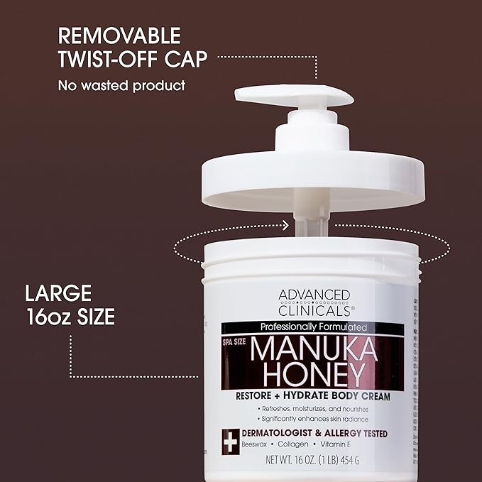 Advanced Clinicals Manuka Honey Body Cream For Women & Men | Body Butter Lotion For Extremely Dry Skin | Collagen Cream | Skincare Moisturizer Hydrating Balm Improves Look Of Aging Skin, 16Oz, 2-Pack-Velvo Beauty