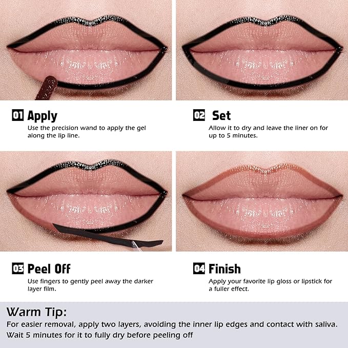 KIMUSE Peel Off Lip Liner Stain, Long Lasting Lip Tint Stain Peel Off, Waterproof, Transfer-Proof, Highly Pigmented Color Peel Off Lip Stain Liner, Matte Finish-Velvo Beauty