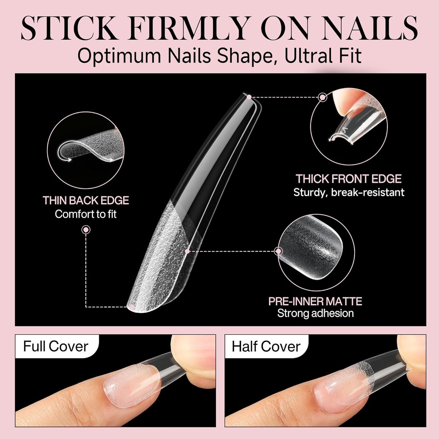 Long Coffin Nails Tips Half Matte 504pcs Long Coffin Nails Full Cover False Fake Press On Nails Easily DIY Art Salon Nail Extensions, 12 Sizes Luckyfairy-Velvo Beauty