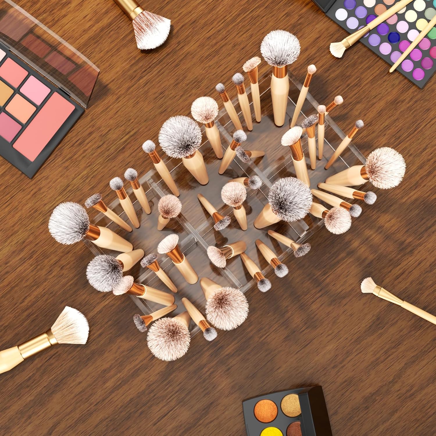 HIIMIEI Clear Makeup Brush Holder Organizer Acrylic 6-Slots Cosmetic Brushes Storage Organizer for Vanity Countertop-Velvo Beauty