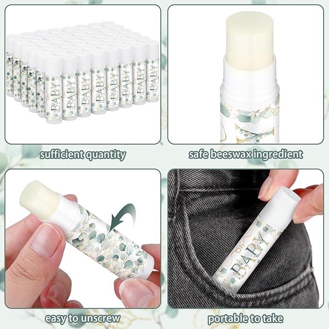 50 Pack Sage Green Baby Shower Lip Balm Party Supplies Bulk for Girls Guests Boys Neutral Baby Shower Gifts Gender Reveal Favors Prizes Souvenirs Winners Thank You Appreciation Gifts-Velvo Beauty
