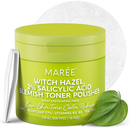 MAREE Blemish Toner Polishes - Daily Facial Radiance Toner Polish - Witch Hazel Pads Acne Face Toning - Acne Skin Care with BHA Salicylic Acid - Blemish Clearing Witch Hazel Wipes-Velvo Beauty