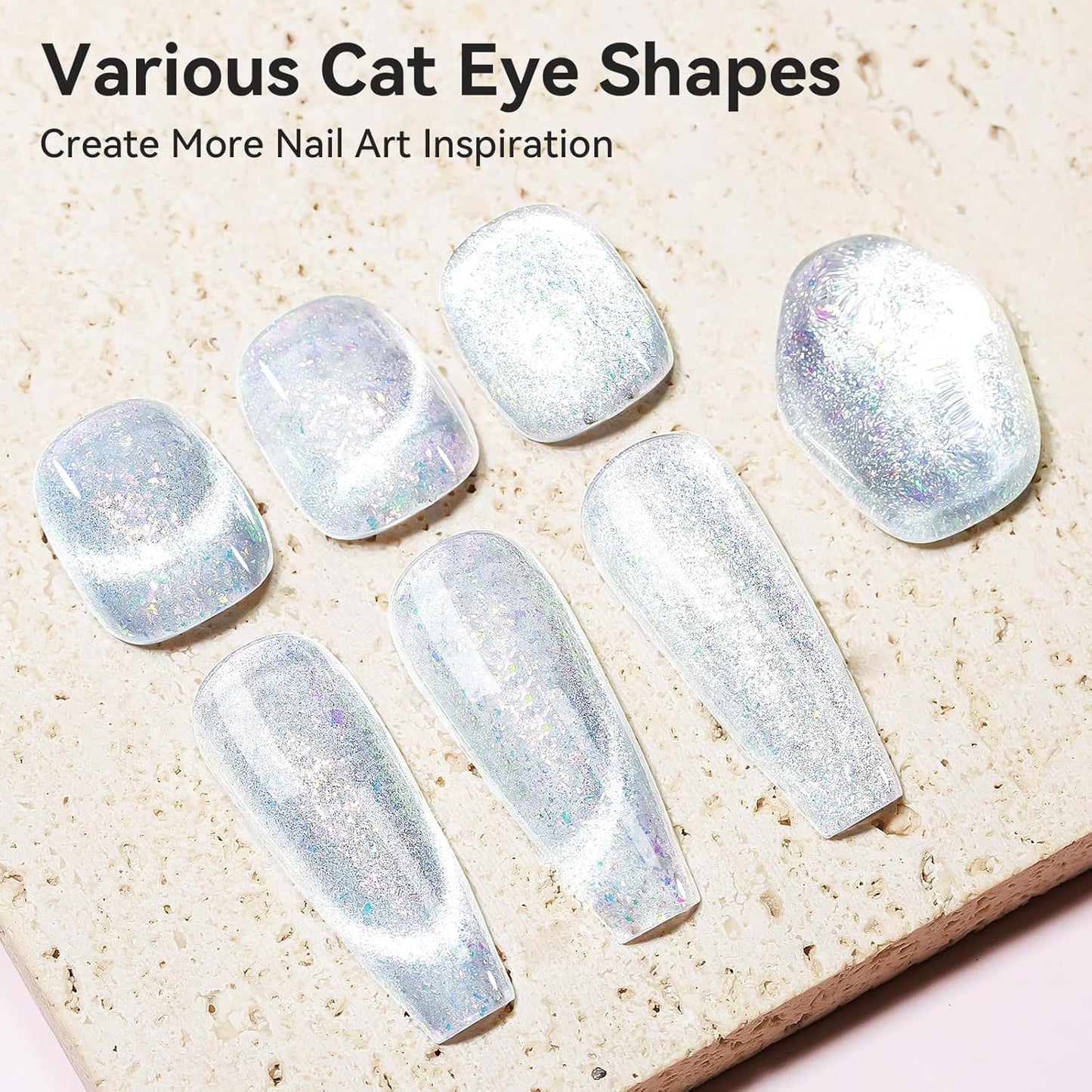 Cat Eye Gel Nail Polish 12ML, 3 In 1 Step Holographic Cateye Gel Polish With Magnet, Silver Glitter Magnetic Crystal Ice Shimmer Soak Off UV/LED Nail Art Design-Velvo Beauty