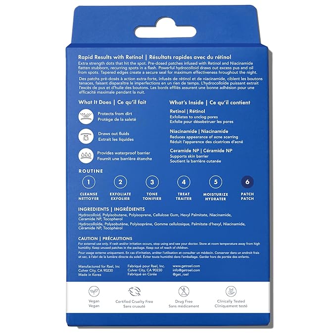 Rael Pimple Patches, Miracle Retinol Spot Cover - Hydrocolloid Acne Patch for Face, Absorbing Zits & Blemishes, PM Advanced Treatment, Facial Sticker (72 Count)-Velvo Beauty