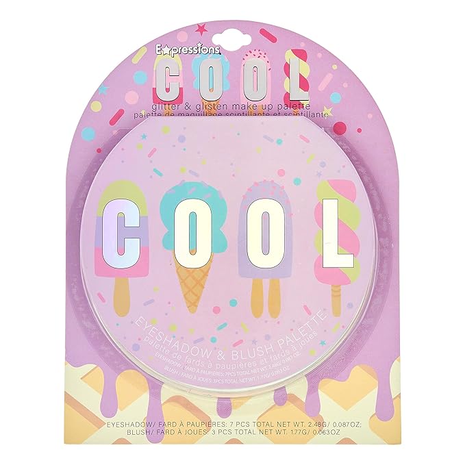 Expressions Cool Glisten & Glitter Makeup Palette 10 Color Eyeshadow Palette & Blush Makeup Novelty Beauty Set, Fold Out Compact with Mirror, Cute Makeup Kit Gifts - Washable, Non-Toxic-Velvo Beauty