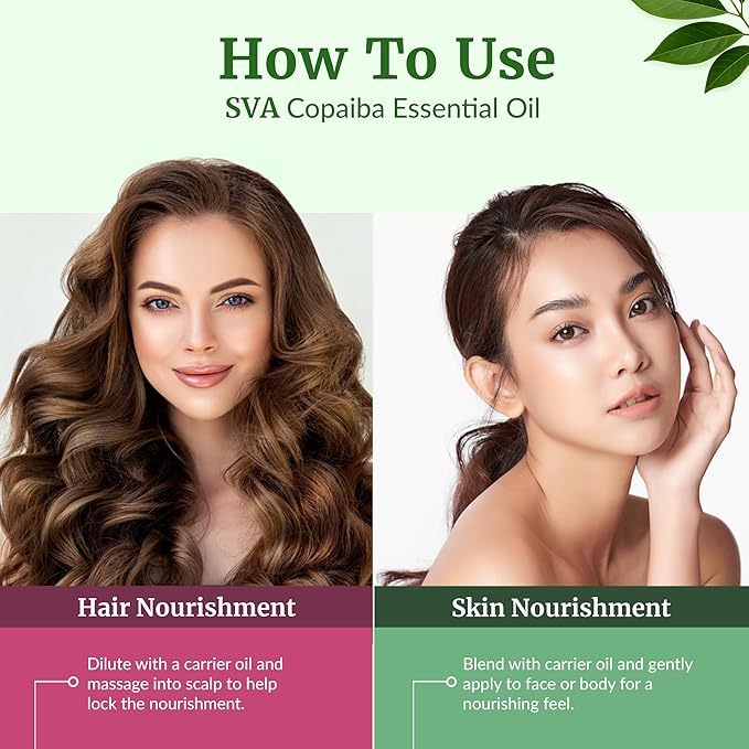 SVA Copaiba Essential Oil – 4 Fl Oz – 100% Natural Copaiba Oil - for Diffuser, Hair Care, Face, Skin Care, Aromatherapy, Scalp and Body Massage, Soap and Candle Making – with Dropper-Velvo Beauty
