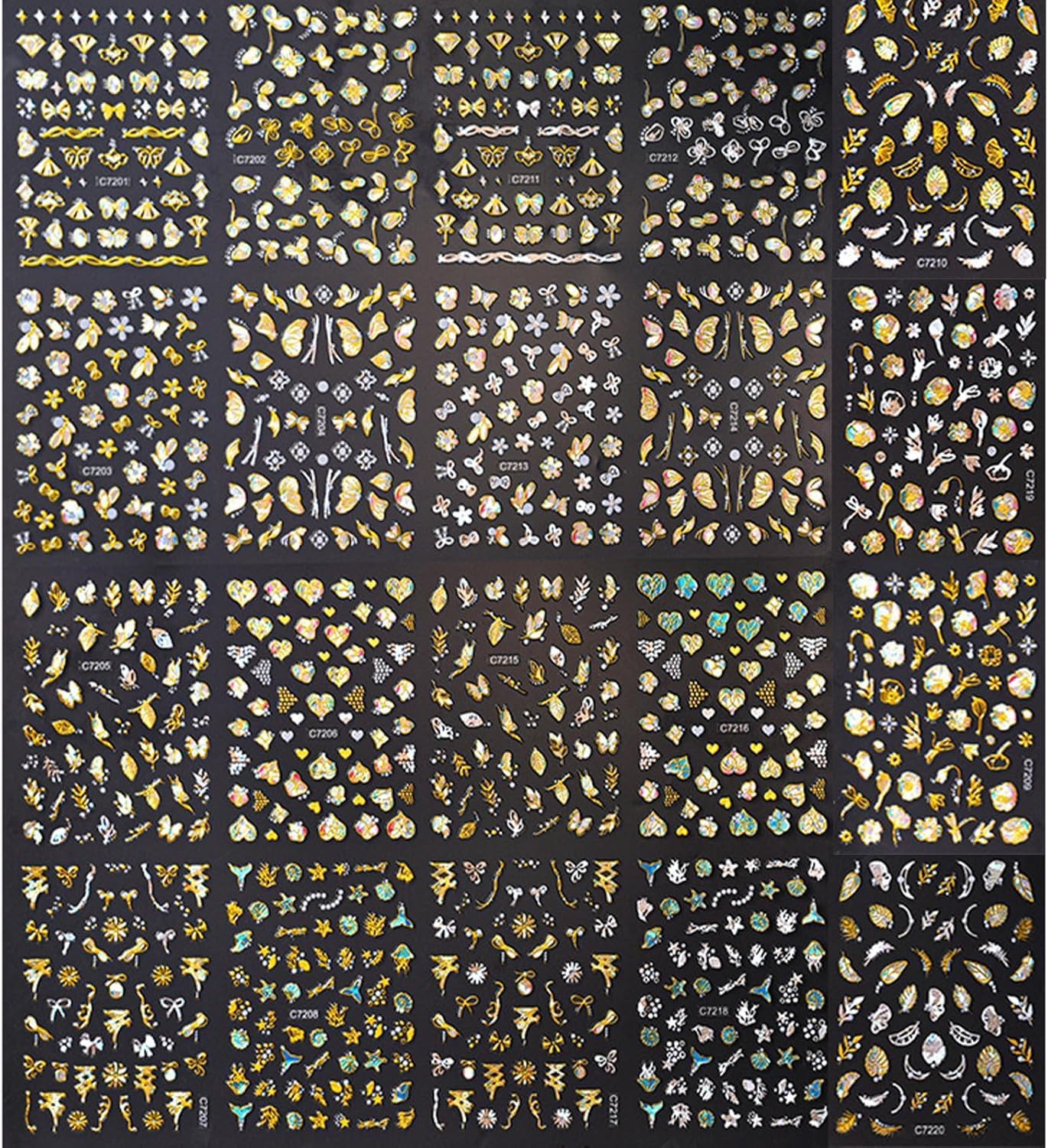 20 Sheets Butterfly Nail Stickers Y2k Gold 3D Self Adhesive Shiny Butterflies Nail Art Charms Decals Heart Nails Supplies Decoration Accessories (ST-GB)-Velvo Beauty