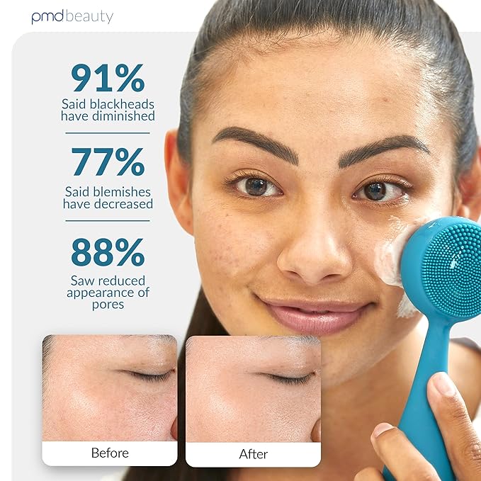 PMD Beauty Clean Pro Jade - Smart Facial Cleansing Device with Silicone Brush & Jade Gemstone ActiveWarmth Anti-Aging Massager - Waterproof - SonicGlow Vibration - Clear Pores & Blackheads-Velvo Beauty