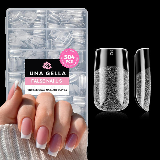 UNA GELLA Nail Tips Square: 504PCS Short Square Nail Tips Pre Etched Gel Fake Nails Tips, No C Curve For Women DIY Nail Extension French Style Salon Home Full Cover Soft Acrylic False Tips 12 Sizes-Velvo Beauty
