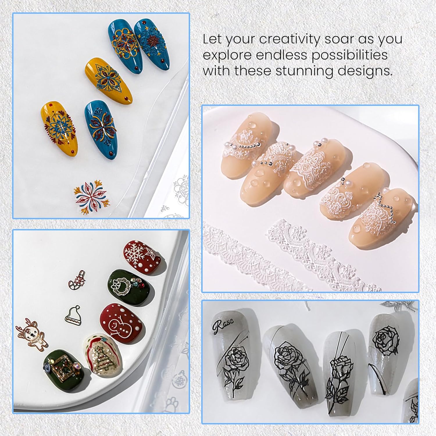 Nail Art Silicone Mold, Rose Nail Decoration Silicone Mold, 3D Nail Art Carving Mold Templates for Precise Embossed Pattern, Nail Tools Nail Charms for Acrylic Nail DIY Craft-Velvo Beauty