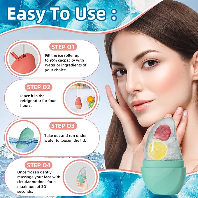 Silicone Facial Ice Cube Roller Massager, Facial Beauty Care Tool, Reusable Face Ice Mold - Brighten Skin, Reduce Puffiness (Rose Red)-Velvo Beauty