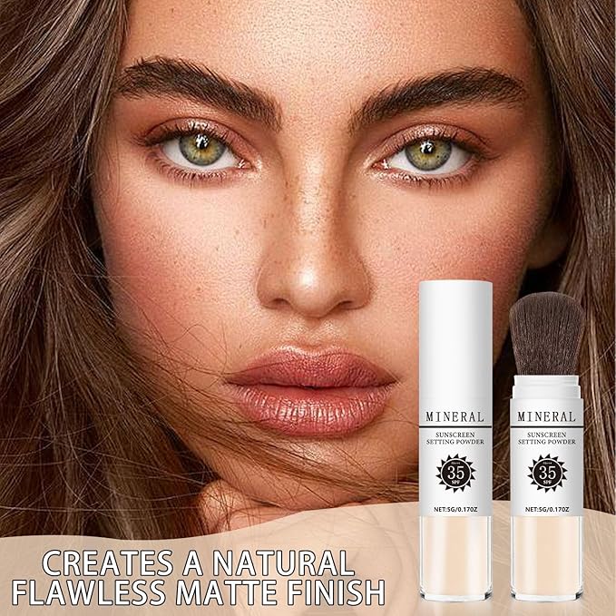 Mineral Sunscreen Setting Powder, SPF 35 Translucent Loose Powder, Mineral Brush Powder, Oil Control Natural Matte Finish, Lasting Lightweight Breathable for All Skin (#01 Translucent)-Velvo Beauty