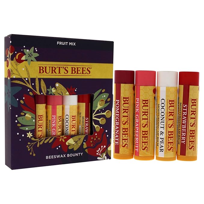 Burt’s Bees Holiday Gift, 4 Lip Balm Stocking Stuffer Products, Beeswax Fruit Set - Pomegranate, Sweet Mandarin, Coconut and Pear & Watermelon (Old Version)-Velvo Beauty