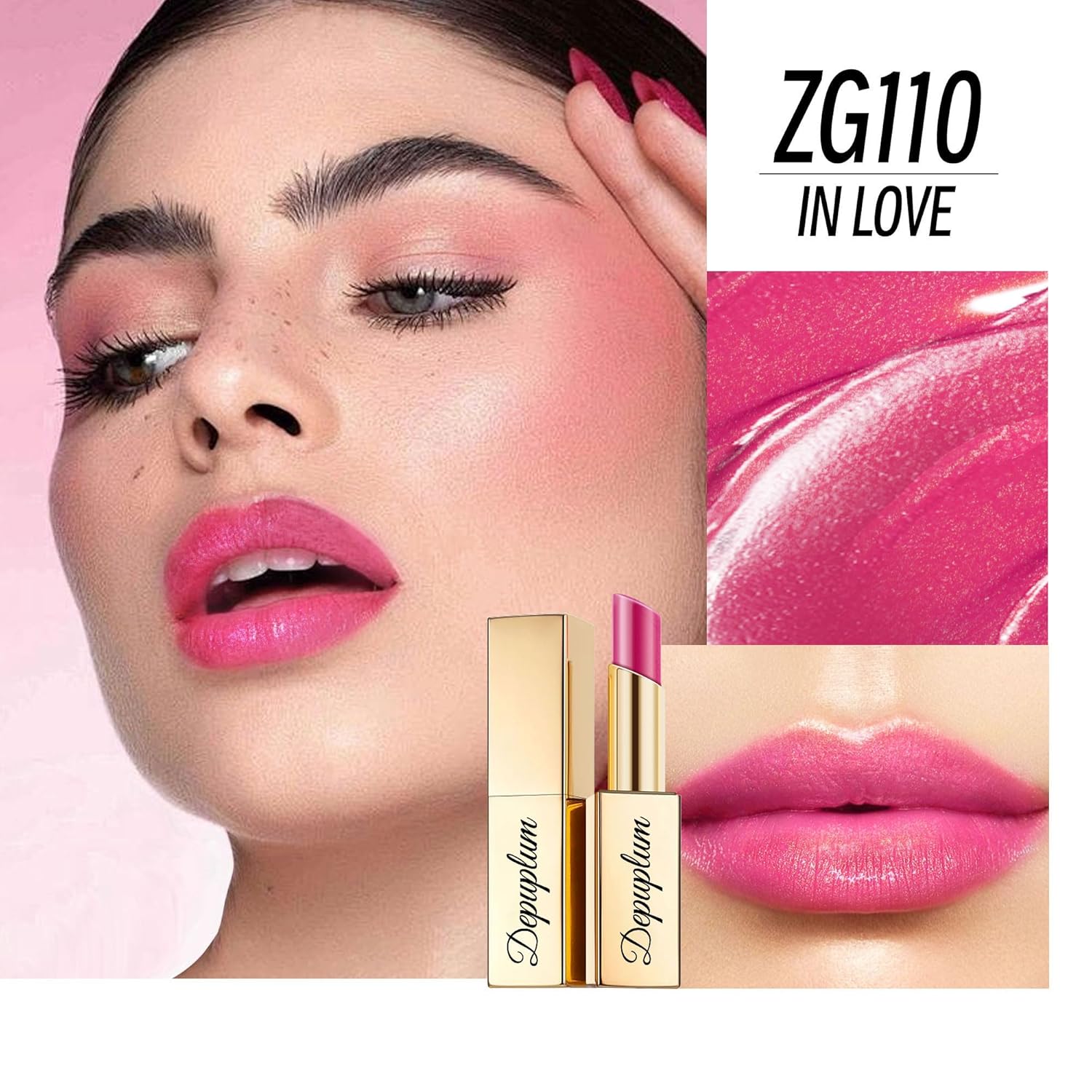 Hot Pink Lipstick Moisturizing for Women Shimmer Tinted Lip Balm Hydrating Nourishing Lip Gloss Vegan& Cruelty Free Lip Makeup, ZG110 In Love-Velvo Beauty