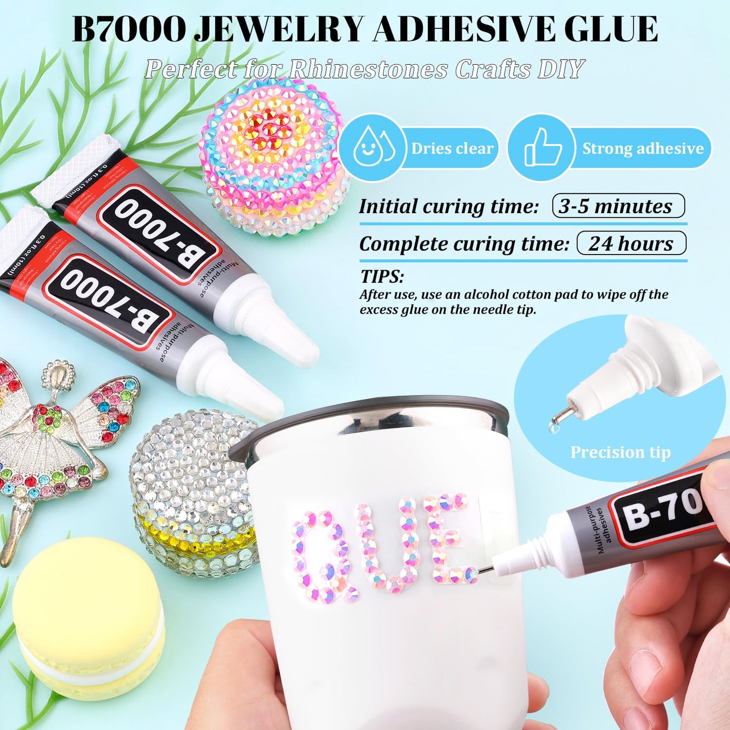 6000Pcs Resin Rhinestones for Bedazzling with 3Pcs B7000 Jewelry Glue, 1 Box Light Pink AB Flatback Rhinestones for Crafting Crafts DIY, Crystals Gems for Clothing Shoes Tumblers Nail Art Makeup-Velvo Beauty