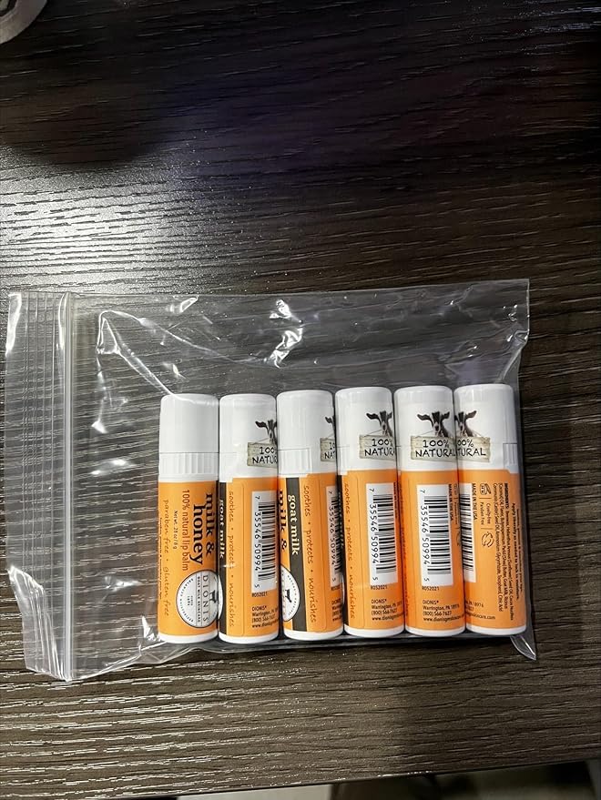 Dionis - Goat Milk Skincare Milk & Honey Scented Lip Balm - Set of 6 (0.28 oz) - Made in the USA - Cruelty-free and Paraben-free-Velvo Beauty