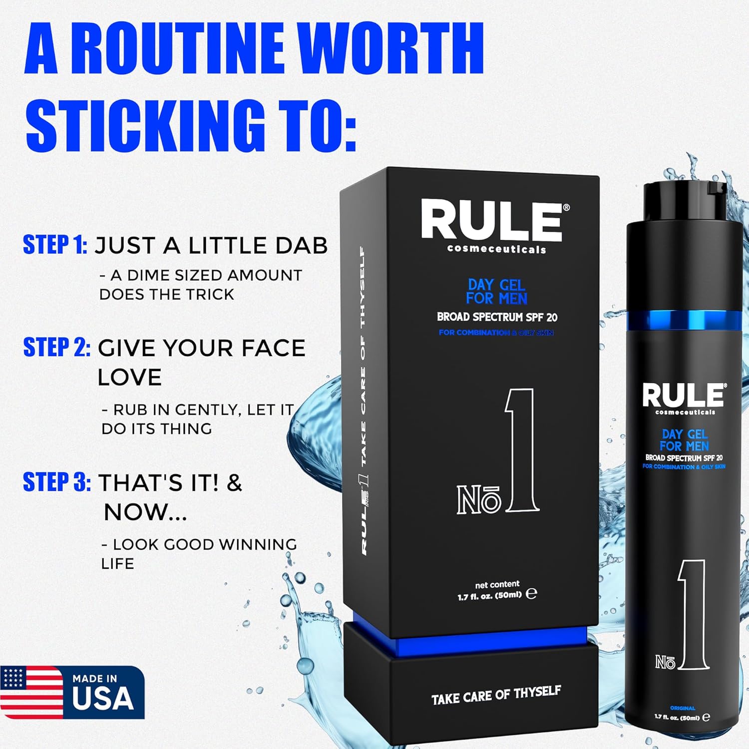 No.1 Day Gel for Men, 10-in-1 Anti-Aging Face Moisturizer to Reduce Wrinkles, SPF 20, Collagen, Vitamins B, C & E - Combination & Oily Skin - Original, 50 mL-Velvo Beauty