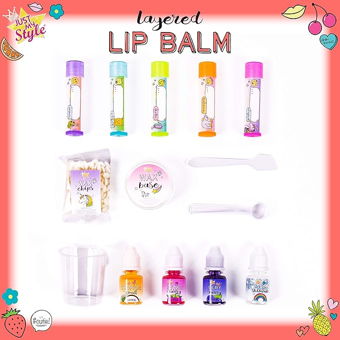 Just My Style Layered Lip Balm by Horizon Group USA, DIY 5 Shimmering Lip Balms, Mix Fruity Flavors To Make Your Own Unique Lip Balm. Strawberry, Tropical Fruit & Very Berry-Velvo Beauty