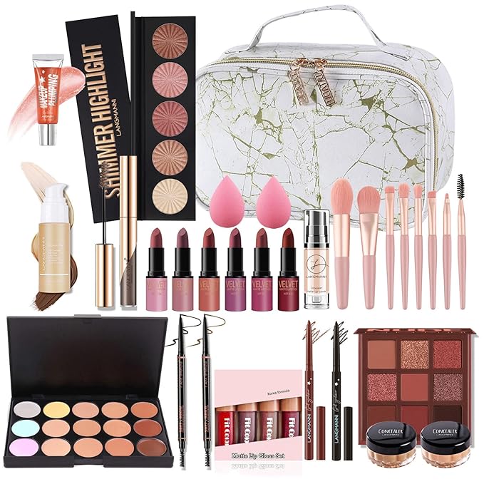 All-in-one Holiday Make up Gift Set | Makeup Kit for Women Full Kit Essential Starter Bundle Include Eyeshadow Palette Lipstick Blush Foundation Concealer Face Powder Mascara Lipgloss Brush-Velvo Beauty