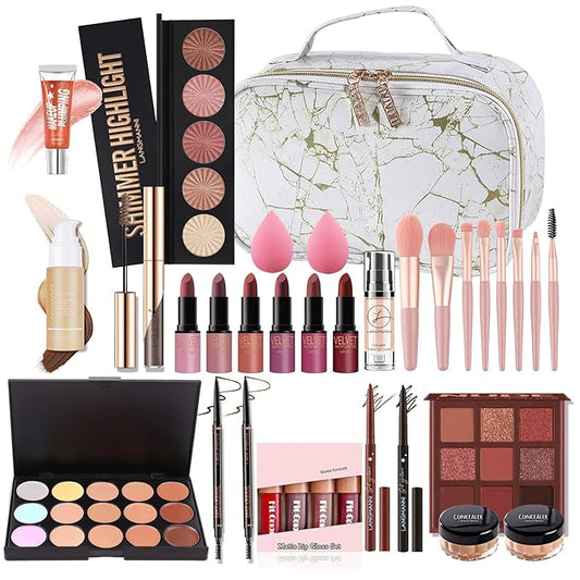 All-in-one Holiday Make up Gift Set | Makeup Kit for Women Full Kit Essential Starter Bundle Include Eyeshadow Palette Lipstick Blush Foundation Concealer Face Powder Mascara Lipgloss Brush-Velvo Beauty