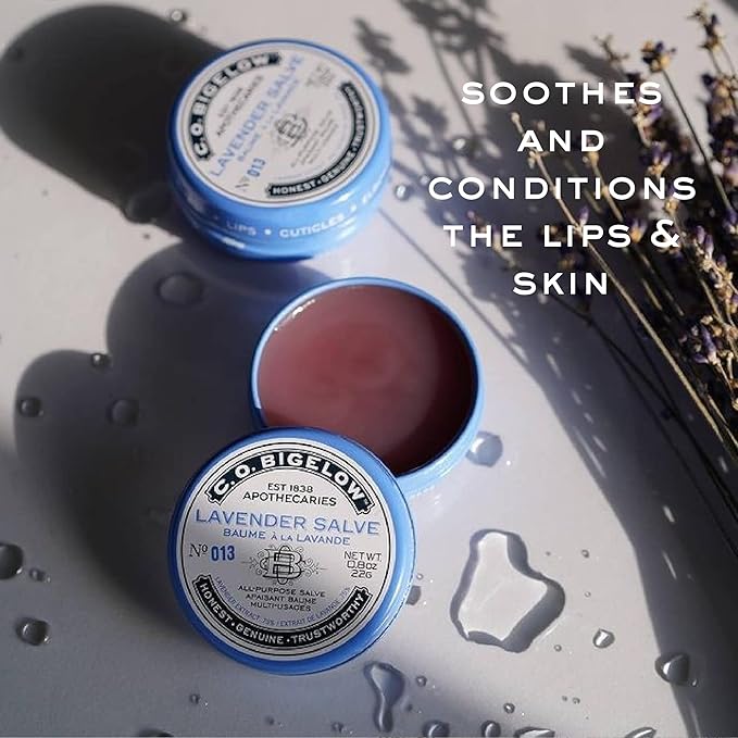 C.O. Bigelow All Purpose Salve Lip Balm Tins, Lavender Salve Pack of 3 for Chapped Lips & Dry Skin - Moisturizing Lip, Cuticle and Skin Salves, 0.8 oz each-Velvo Beauty
