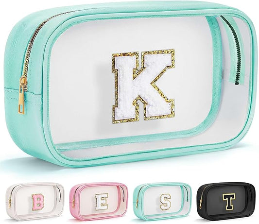 YOOLIFE Initial Clear Makeup Bag | Travel Clear Makeup Bag | Travel Beach Toiletry Bag | Car Organizer Essentials for Women | Waterproof Large Clear Travel Toiletry Bag | Teacher Birthday Gifts Blue K-Velvo Beauty