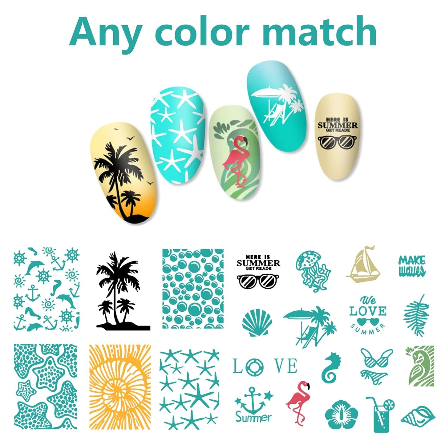 AddFavor Nail Stamper Kit 6pcs Flower Lace Nail Art Stamping Plate Butterfly Leaf Geometry Template with Silicone Nail Stamper and Scraper for Women Girls DIY Fingernail Manicure Stencils Tools-Velvo Beauty
