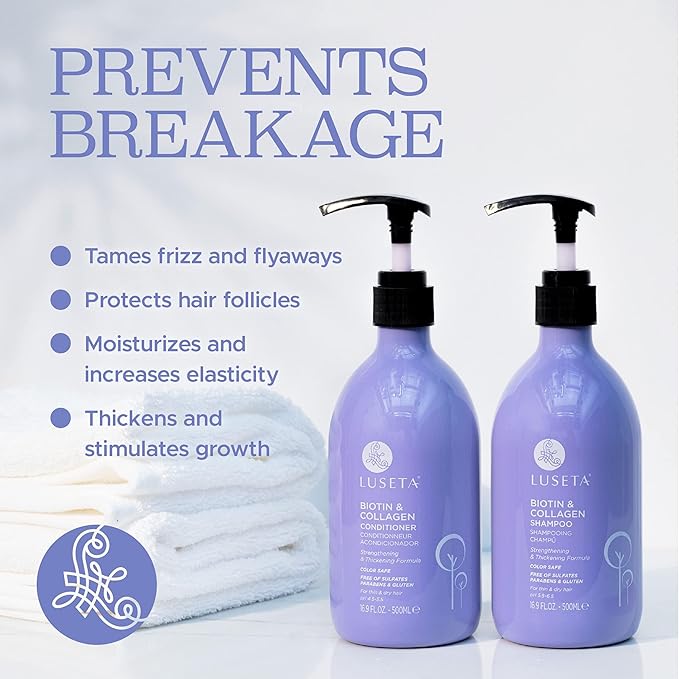 Luseta Biotin Shampoo and Conditioner for Hair - Thickening Shampoo for Thinning Hair - Infused with Argan Oil to Repair Damaged Dry Hair - Sulfate Free Paraben Free-2 x 16.9 fl oz-Velvo Beauty