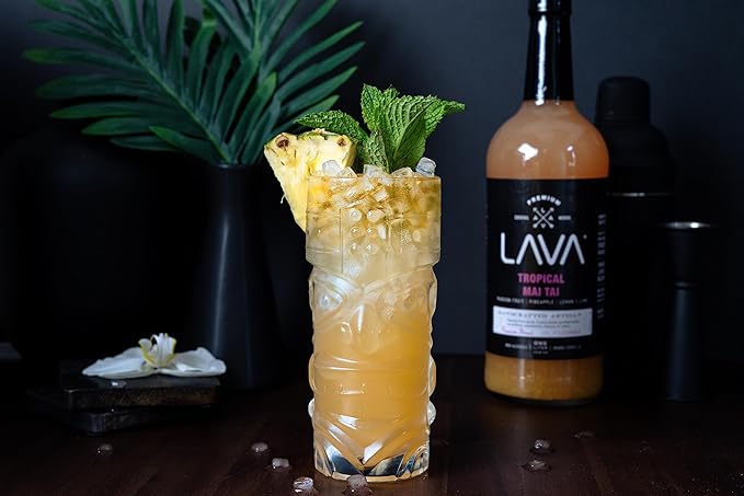 (3 Pack) LAVA Premium Tropical Mai Tai Cocktail Mix made with real passion fruit, pineapple, lemon and lime, no artificial sweeteners, 1-Liter (33.8oz) Glass Bottle, Ready to Use.-Velvo Beauty