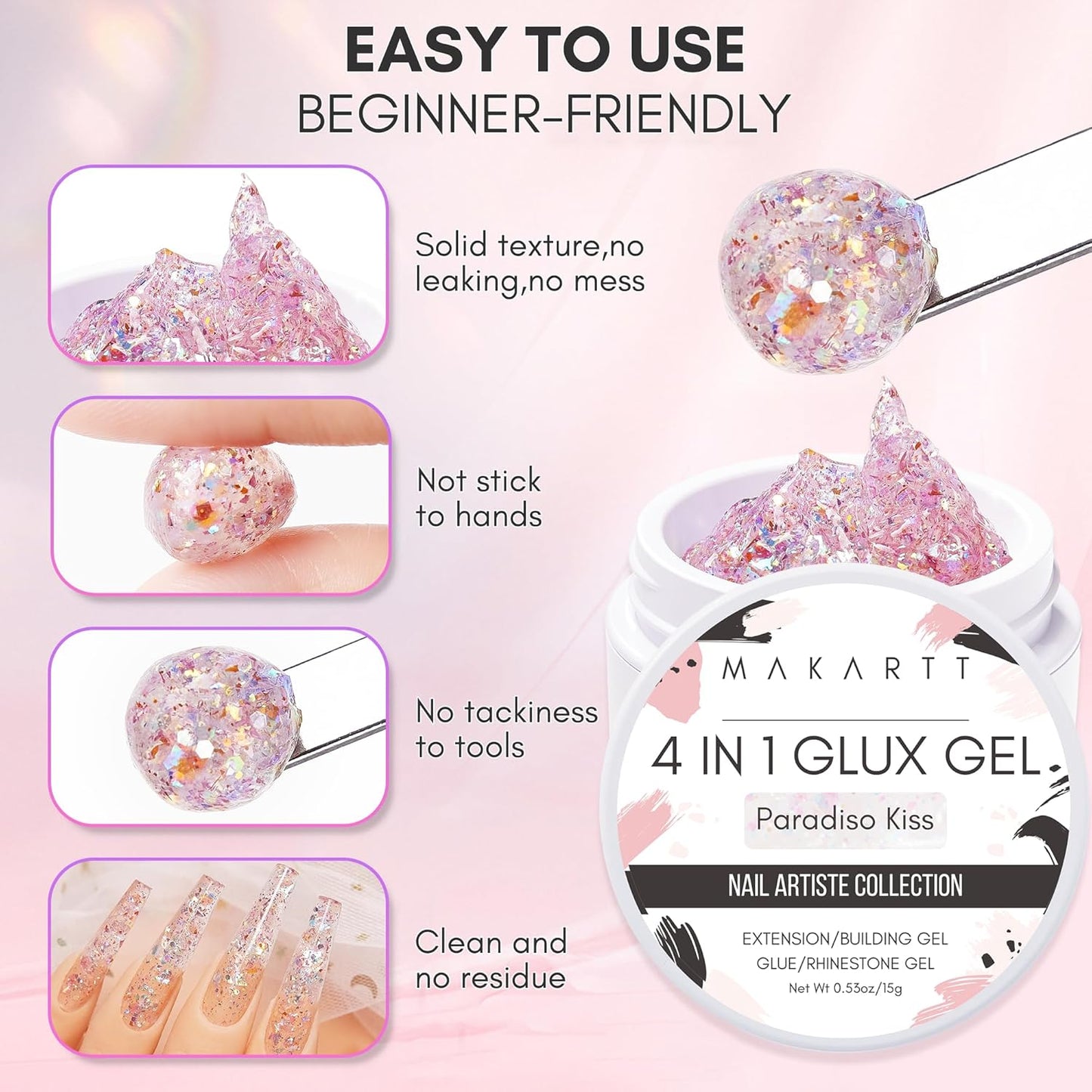 Makartt 3D Nail Gel Art for Nails Starter Kit: 4 Colors 3D Sculpting DIY Manicure Solid Gel Builder Clear and Shimmers for Extension, Molding Hard Gels with Silicone Flower Molds Sculpture Brush-Velvo Beauty