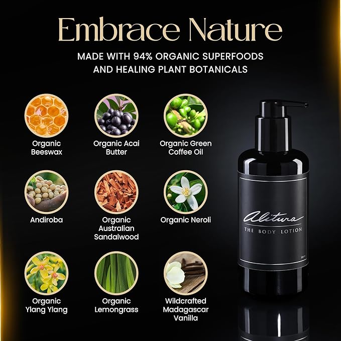 Alitura Naturals Organic Face & Body Lotion – Anti-Aging Moisturizer with Olive Oil & Acai Butter – Hydrating Cream for Dry, Sensitive & Aging Skin – For Men & Women – 200ml-Velvo Beauty