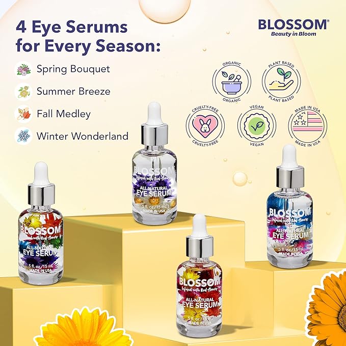 Blossom All Natural Organic Cruelty Free Moisturizing Eye Serum with Essential Oils, Infused with Real Flowers, Made in USA, 0.5 fl. oz., Summer Breeze-Velvo Beauty