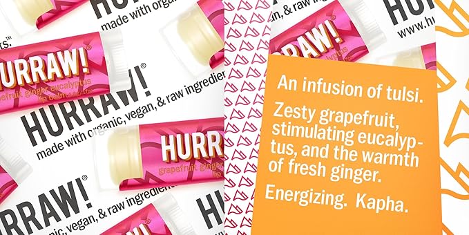 Hurraw! Pitta (Coconut, Mint, Lemon Grass), Kapha (Grapefruit, Ginger, Eucalyptus), Vata (Almond, Cardamon Rose) Lip Balms, 3 Pack Bundle: Organic, Certified Vegan, Cruelty, Gluten Free, 100% Natural-Velvo Beauty